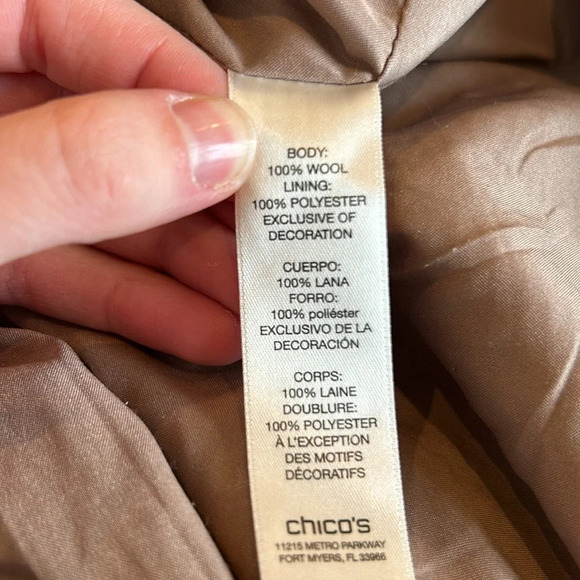 Chicos wool jacket coquette elevated basics SZ 1 - Picture 5 of 5